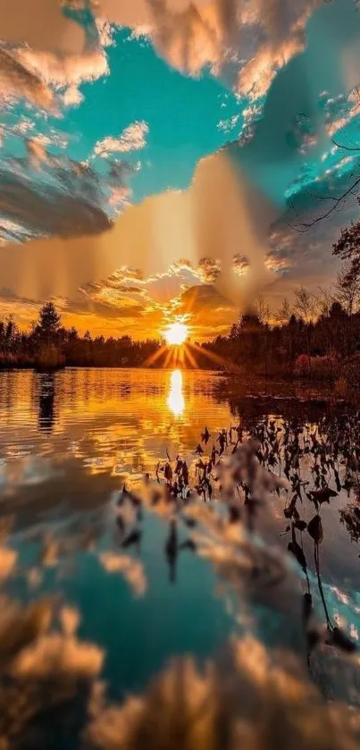 Stunning sunset over a serene lake with vibrant colors and reflections.