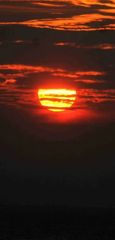 Vibrant orange sunset wallpaper with a calm horizon.