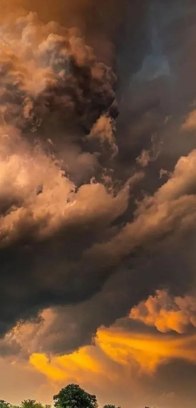 Dramatic storm clouds in a vibrant sunset sky.