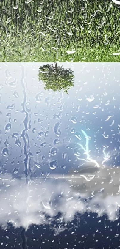 Surreal nature wallpaper with lightning and inverted landscapes.