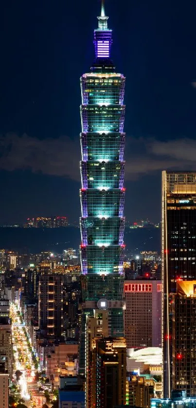 Night view of Taipei city with Taipei 101 illuminated.