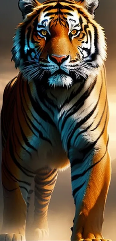 Majestic tiger in a breathtaking landscape, perfect for mobile wallpaper.