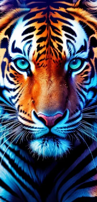 Neon tiger wallpaper with vibrant orange and blue hues.