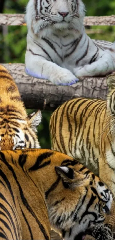 Majestic tigers in natural jungle setting, showcasing vibrant stripes.