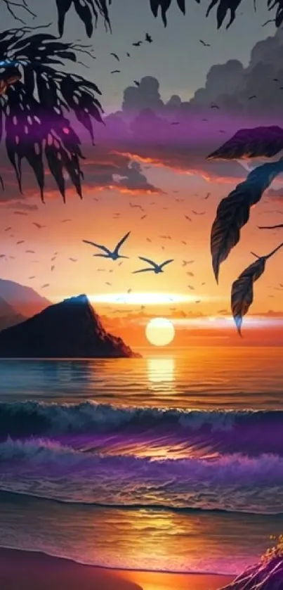 Beautiful tropical sunset on a serene beach.