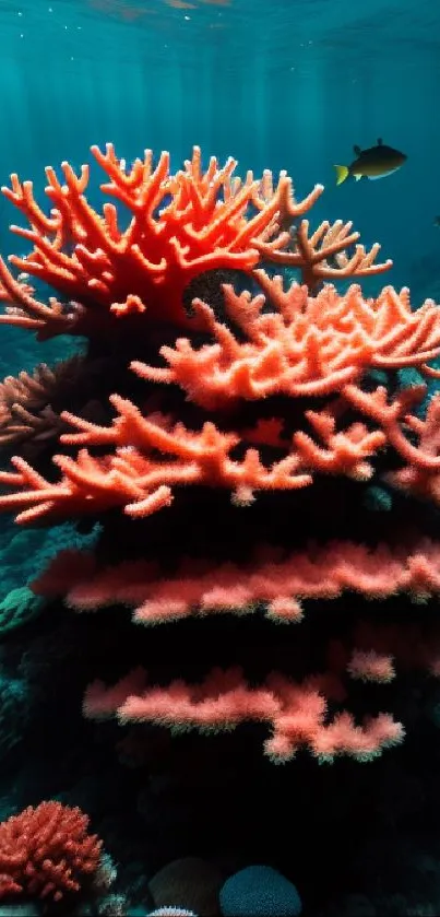 Vibrant coral reef underwater scene with fish swimming.