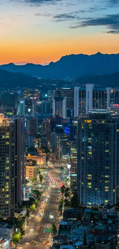 City nightscape wallpaper showing vibrant buildings and skyline.