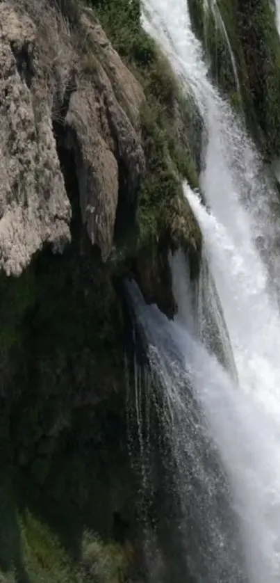 Close-up of a stunning waterfall cascading over rocks.