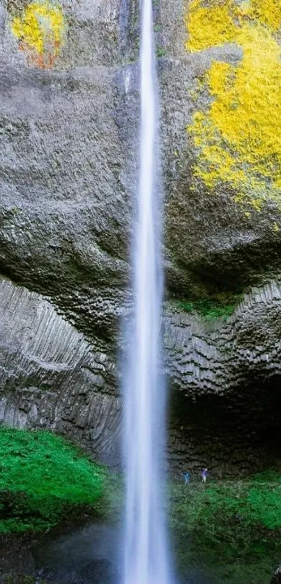 Beautiful vertical waterfall on rocky cliffs.