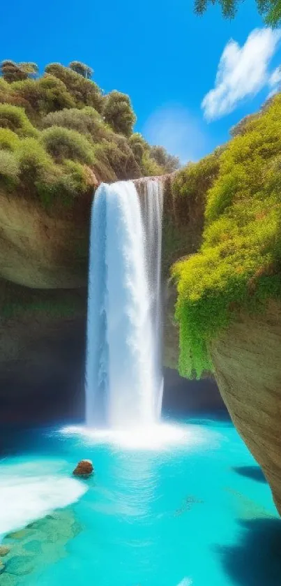 Beautiful waterfall and blue waters with lush greenery, perfect for mobile wallpaper.