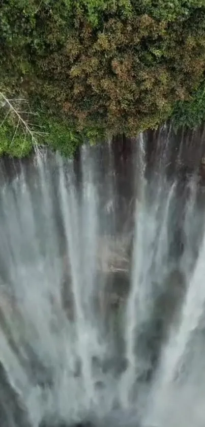Majestic waterfall with lush greenery, a serene mobile wallpaper.