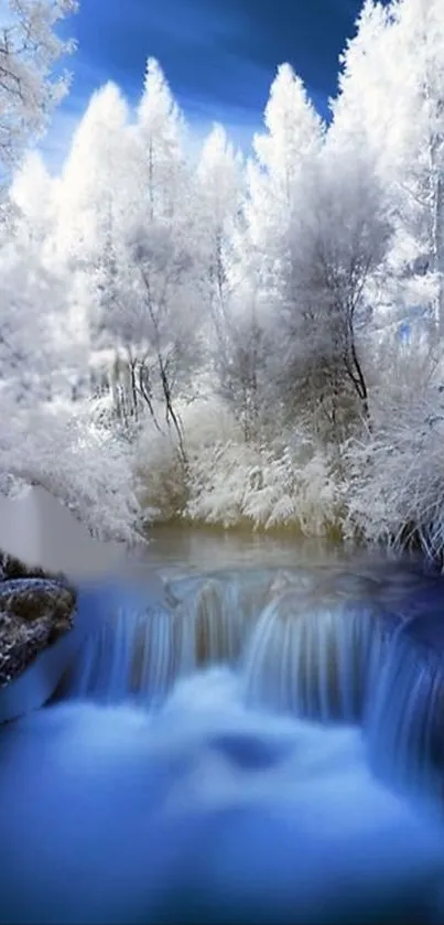 Peaceful winter forest wallpaper with stream.