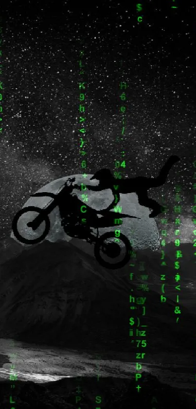 Motocross rider stunts beneath a starry galaxy in this dynamic mobile wallpaper.