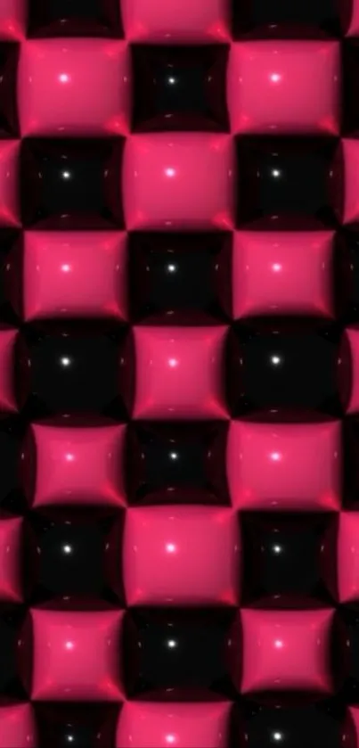 3D geometric pattern with glossy cubes in pink and black colors.