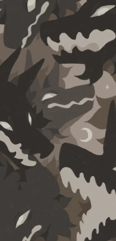 Abstract wolf-themed wallpaper with dark gray tones.