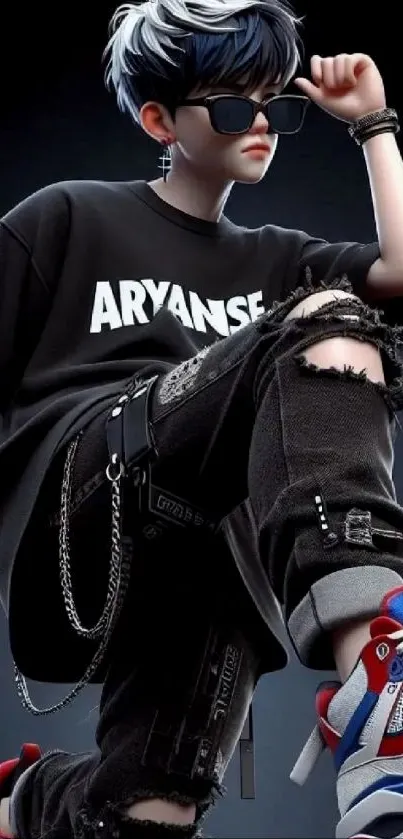 Anime boy in sunglasses and fashionable attire