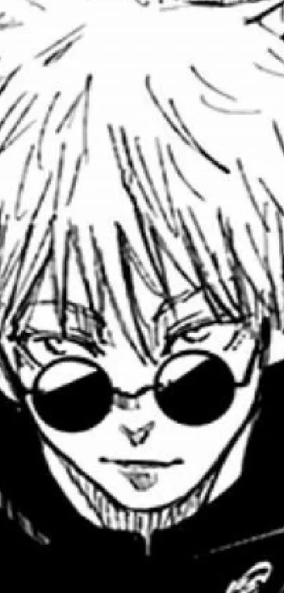 Monochrome sketch of anime character wearing sunglasses.