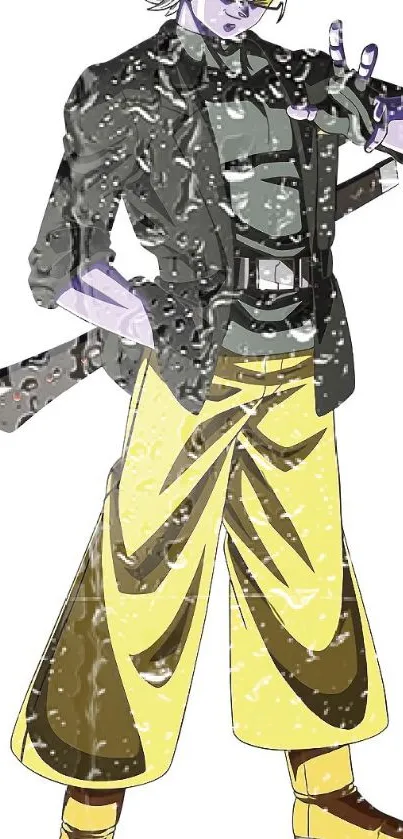 Anime character with yellow pants and a stylish pose.