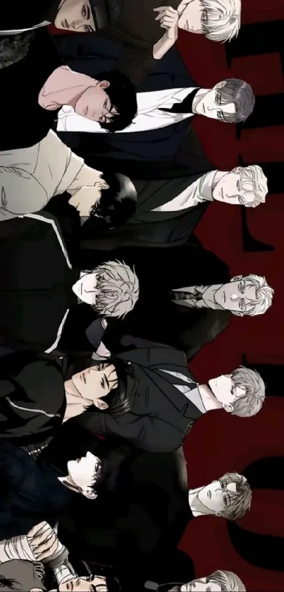 Artistic anime characters in stylish pose mobile wallpaper.