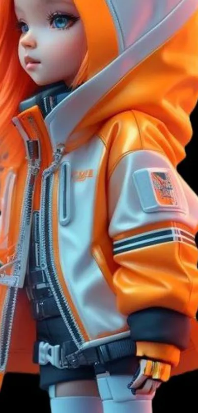 Anime character in orange and gray jacket.