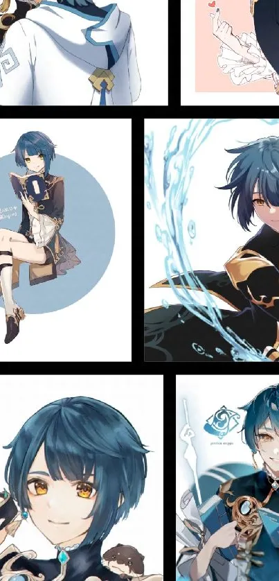 Anime character wallpaper with blue hair design.