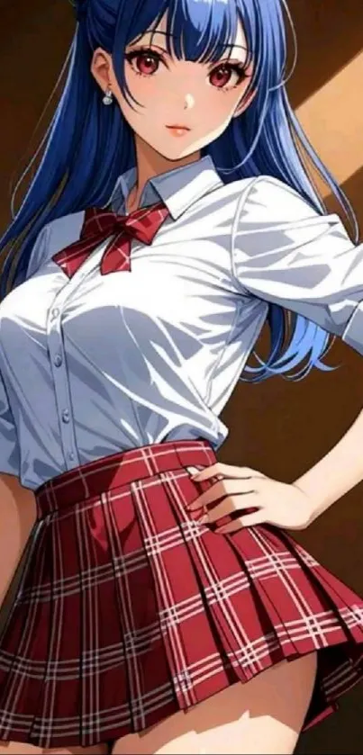 Anime girl with blue hair and school uniform.