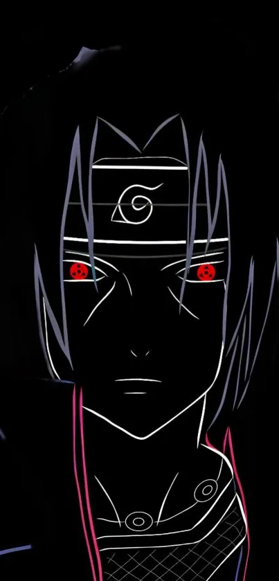 Anime character with glowing eyes on dark background.