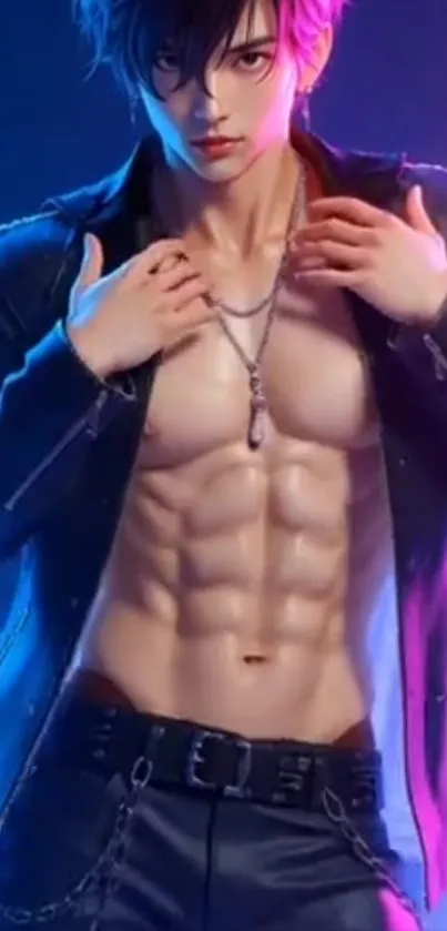 Stylish anime character with vibrant colors and dynamic pose.