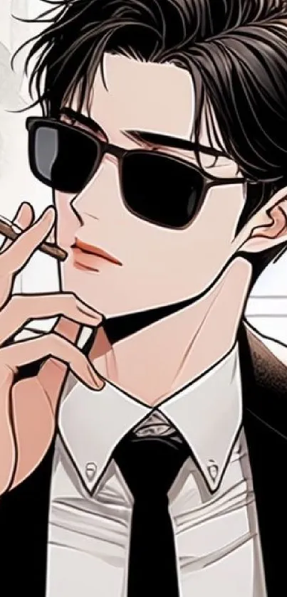 Anime character in suit and sunglasses, stylish vibe.