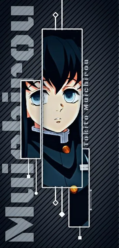 Dynamic anime character wallpaper with geometric design.