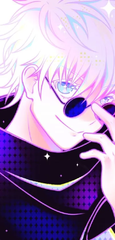 Anime character with purple theme and sunglasses, featuring a stylish design.