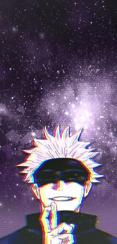 Anime character with a galaxy background, stylish and vibrant.