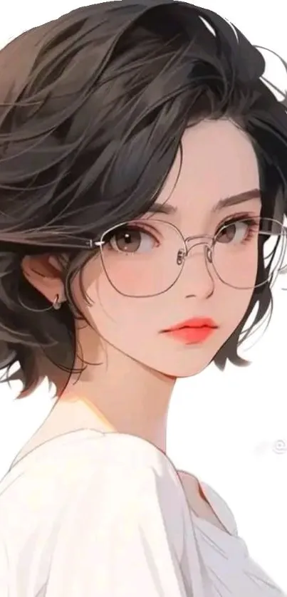 Anime girl with glasses, stylish art on white.