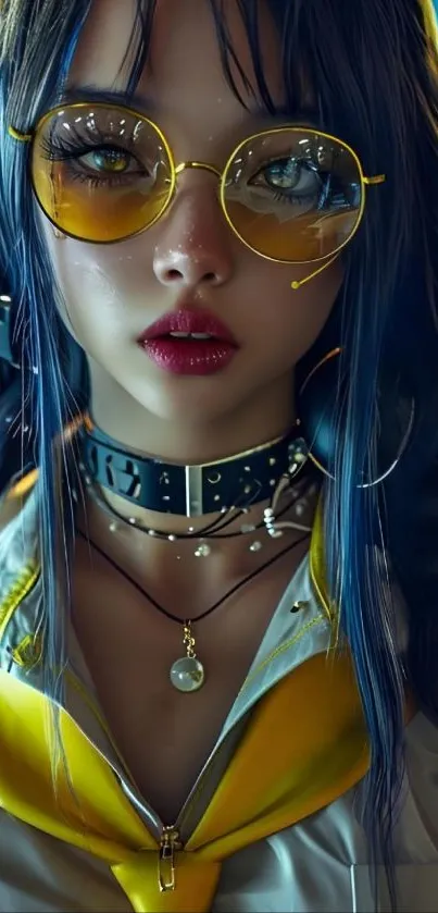 Anime girl with stylish glasses and bold colors
