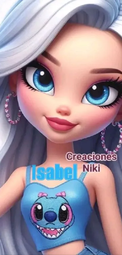 Anime girl with blue eyes and fashionable style.