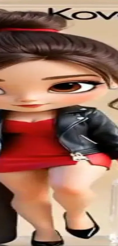 Anime girl in chic style with a leather jacket.
