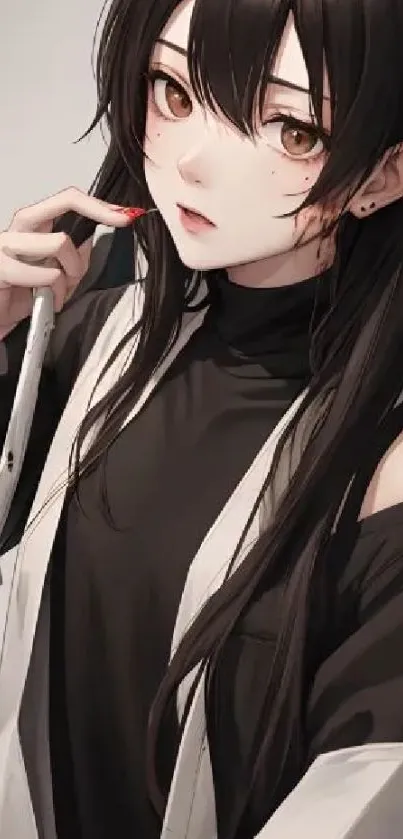 Black-haired anime character with elegant design.