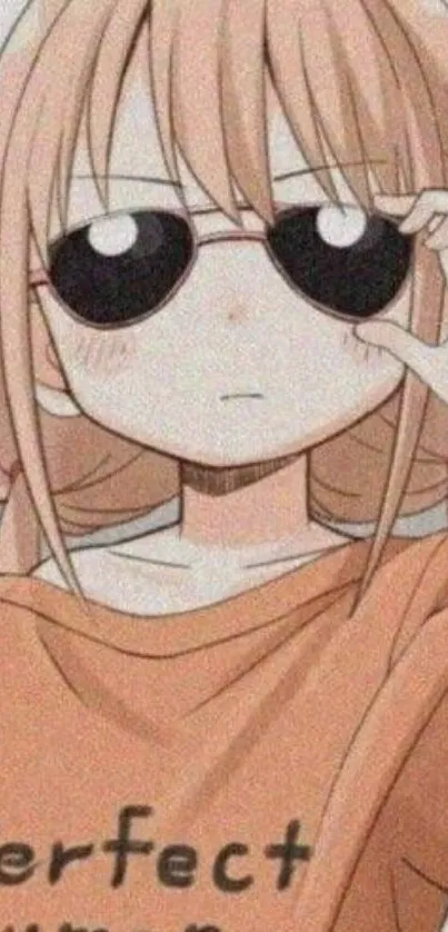 Anime girl wearing sunglasses in peach tones.