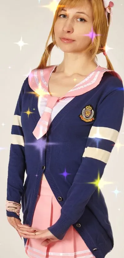 Anime girl in sailor outfit with sparkles, mobile wallpaper.