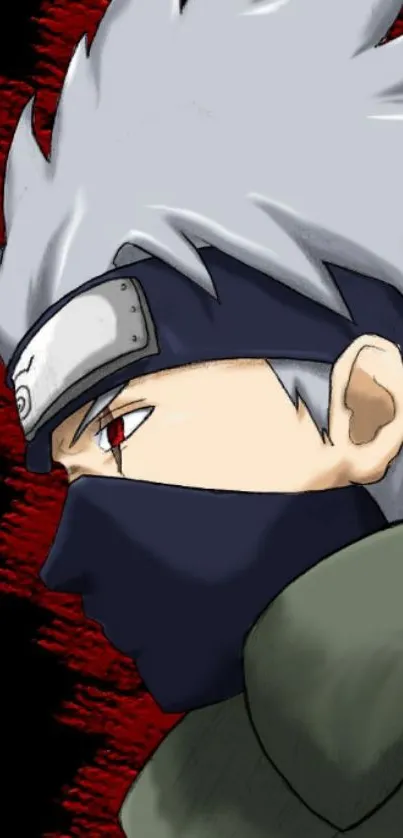 Anime ninja with white hair and red background wallpaper.