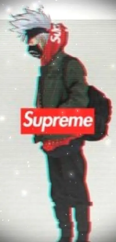 Anime character in Supreme streetwear with a trendy urban vibe.