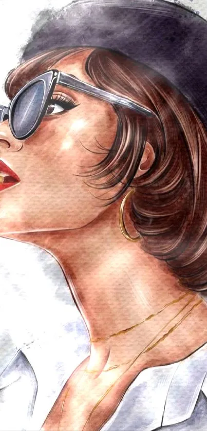 Artistic portrait of a stylish woman wearing sunglasses.