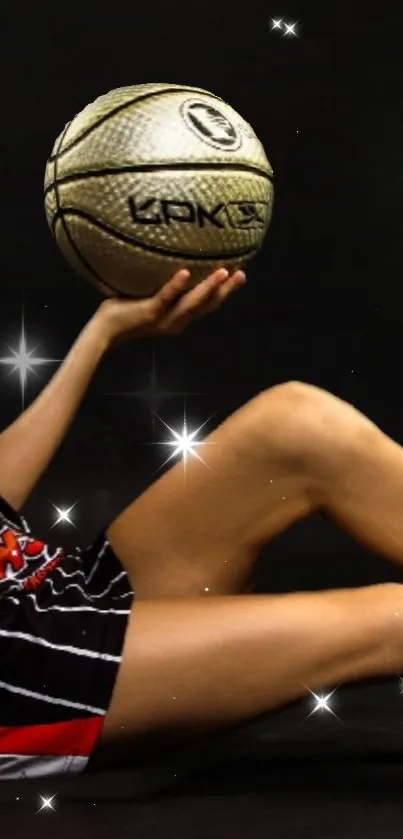 Stylish basketball wallpaper with stars on black background.
