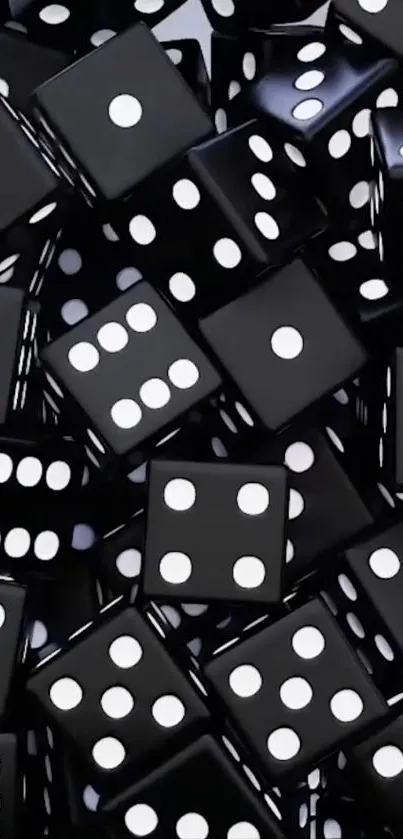 Pile of black dice wallpaper with white dots.