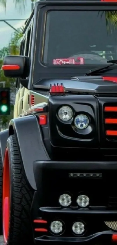 Black and red off-road vehicle wallpaper.