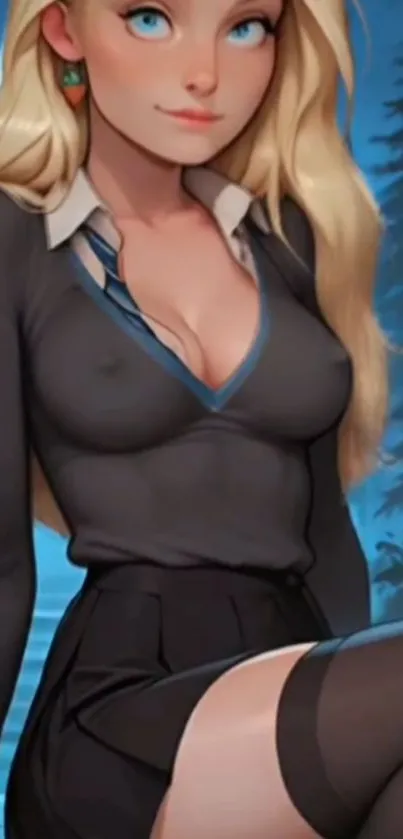 Anime blonde character in stylish pose.