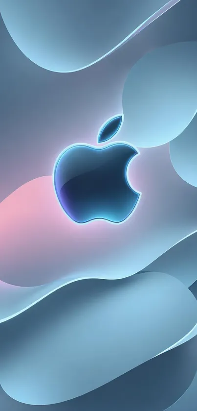 Blue-themed wallpaper with Apple logo design on a sleek background.