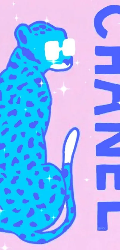 Chic mobile wallpaper featuring a blue cheetah with pink background.