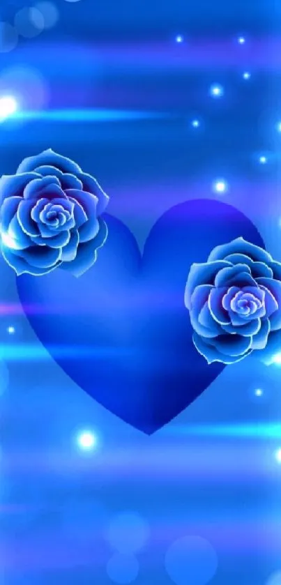 Blue heart with roses wallpaper design.