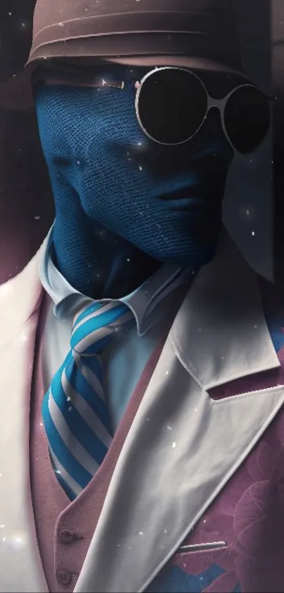 A mysterious blue-skinned figure dressed in a classic suit.